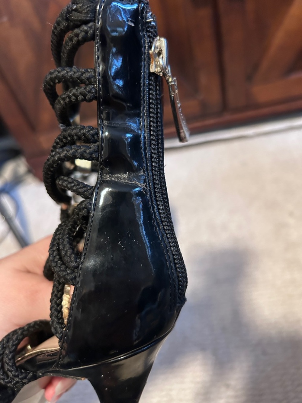 Bebe Black Strappy Cage Heels w/ Metallic Rope Detail – Size 9 - Picture 14 of 16